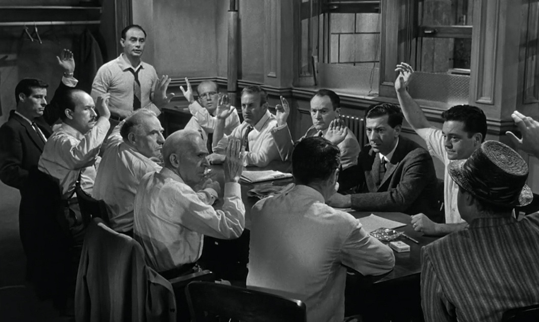 12 Angry Men (Lumet, 1957): the jurors' show-of-hands vote scene
